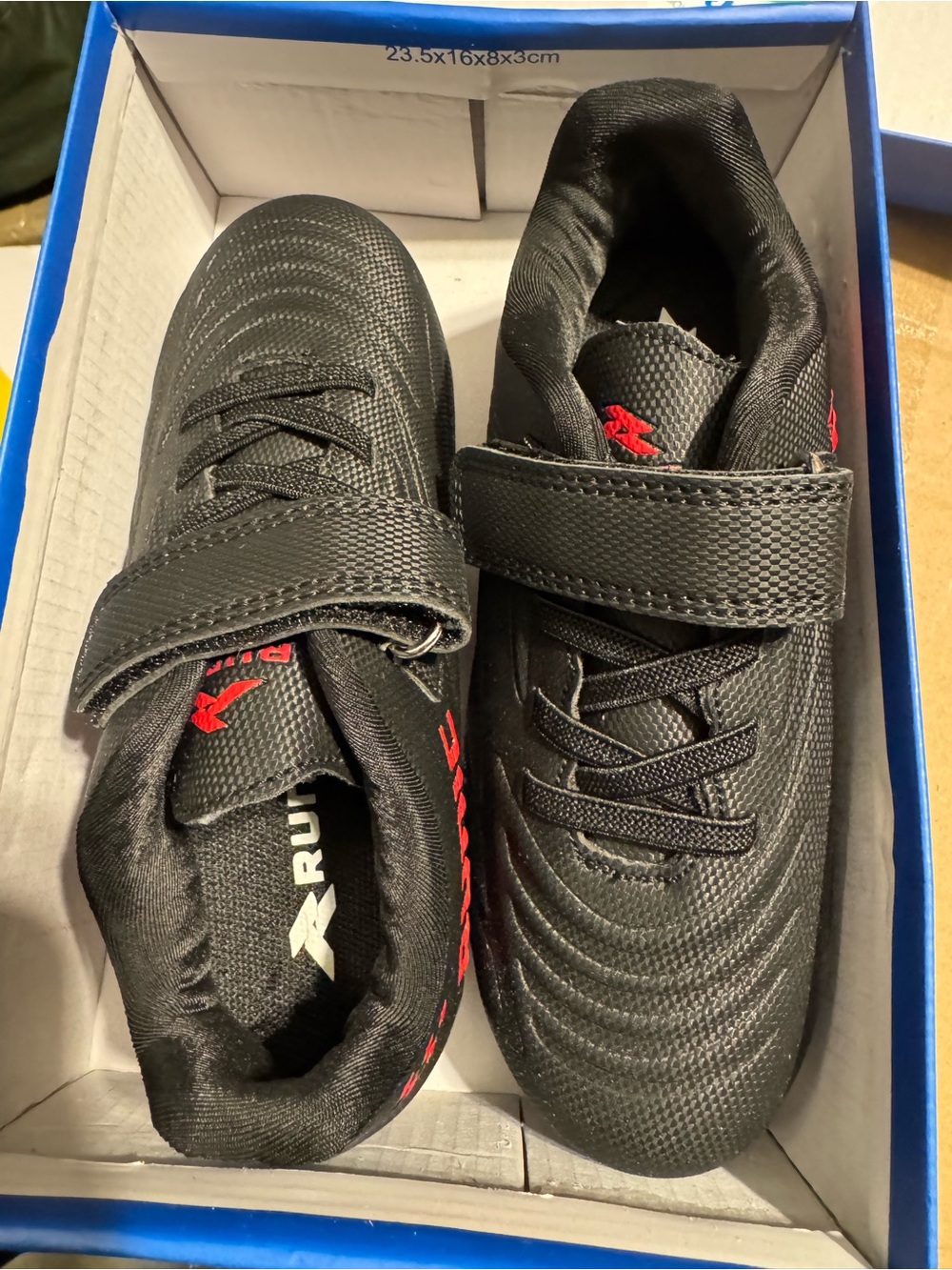 Kids Black Sneakers with Red Accents - Hook & Loop Closure
